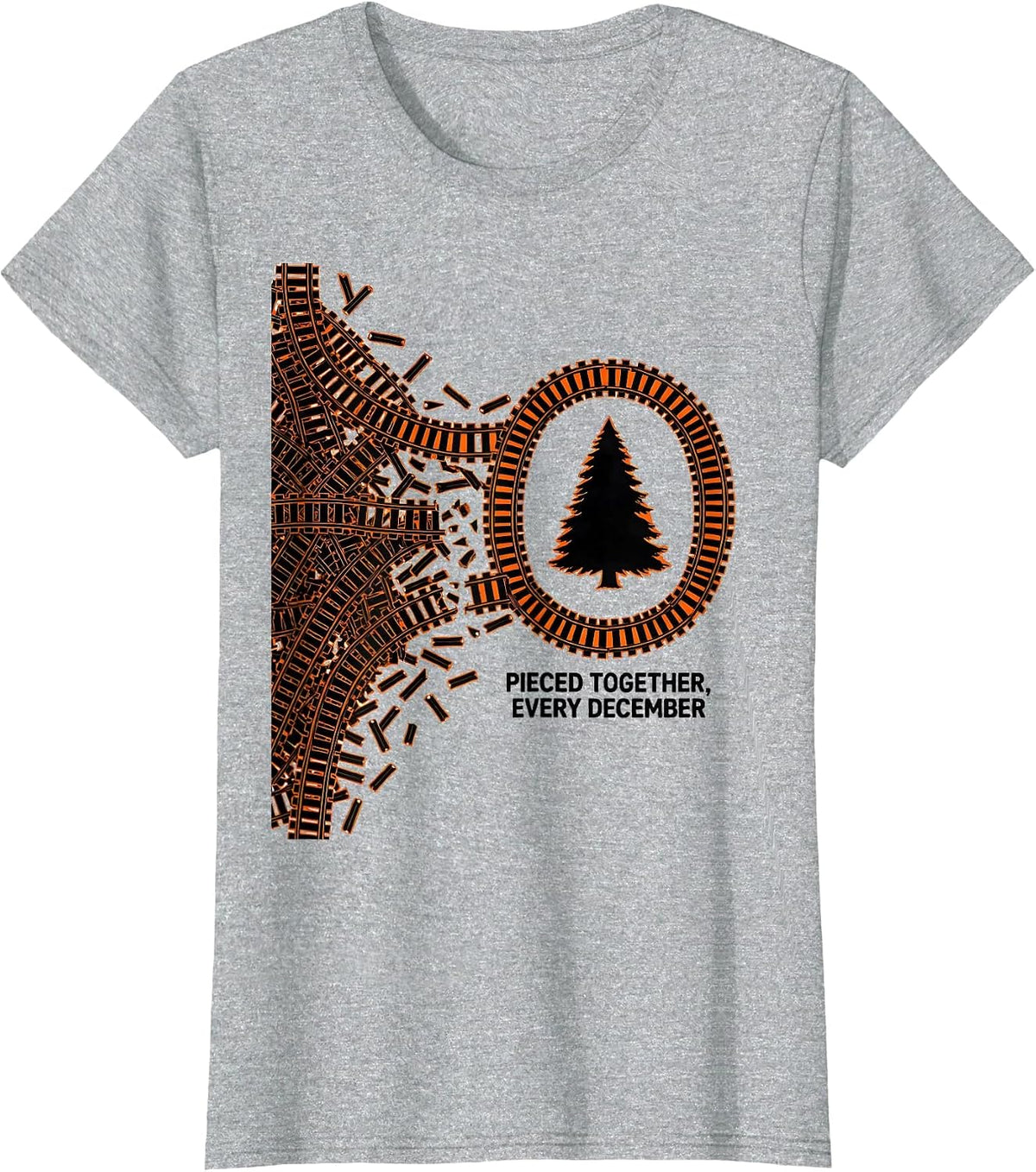 Women's Pieced Together Every December Vintage Train Hobbyist T-Shirt - Heather Grey