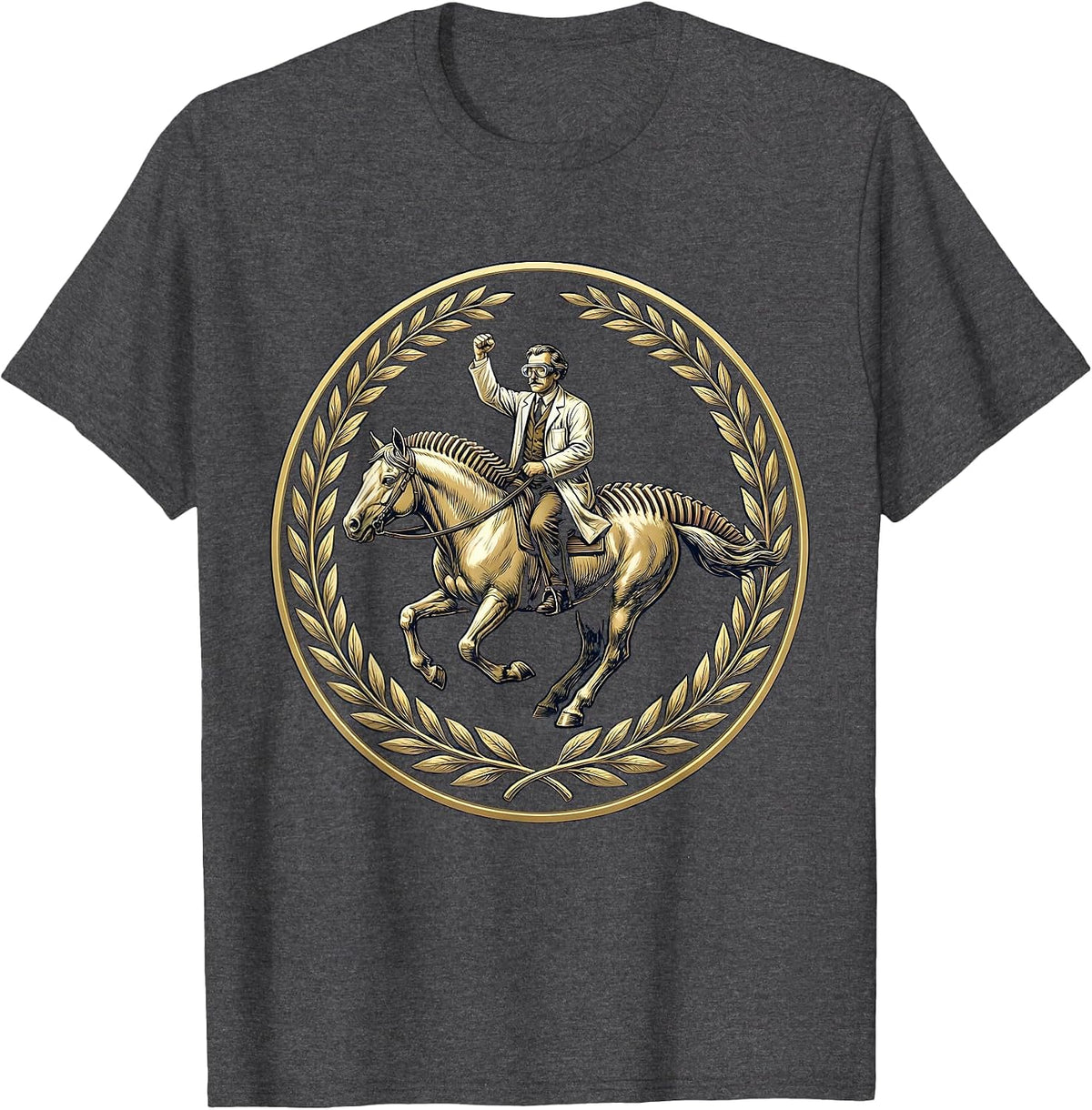 Men's Scientist Riding Giant Mitochondria Biology Gift T-Shirt - Dark Heather Grey