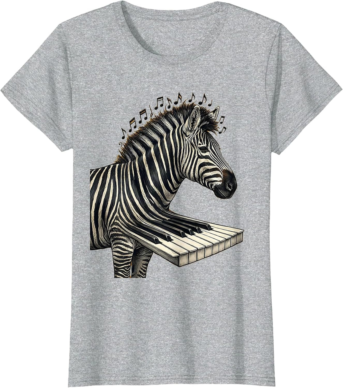Zebra Stripes Piano Keys Music Nature Art T-Shirt - Heather Grey