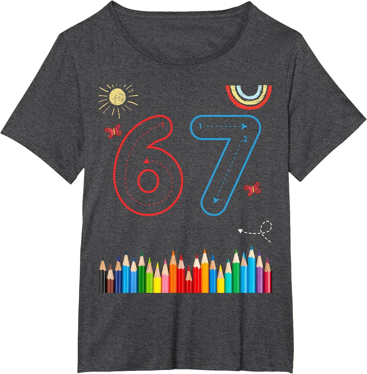 67 Tracing Funny Meme Elementary School Teachers T-Shirt - Dark Heather Grey