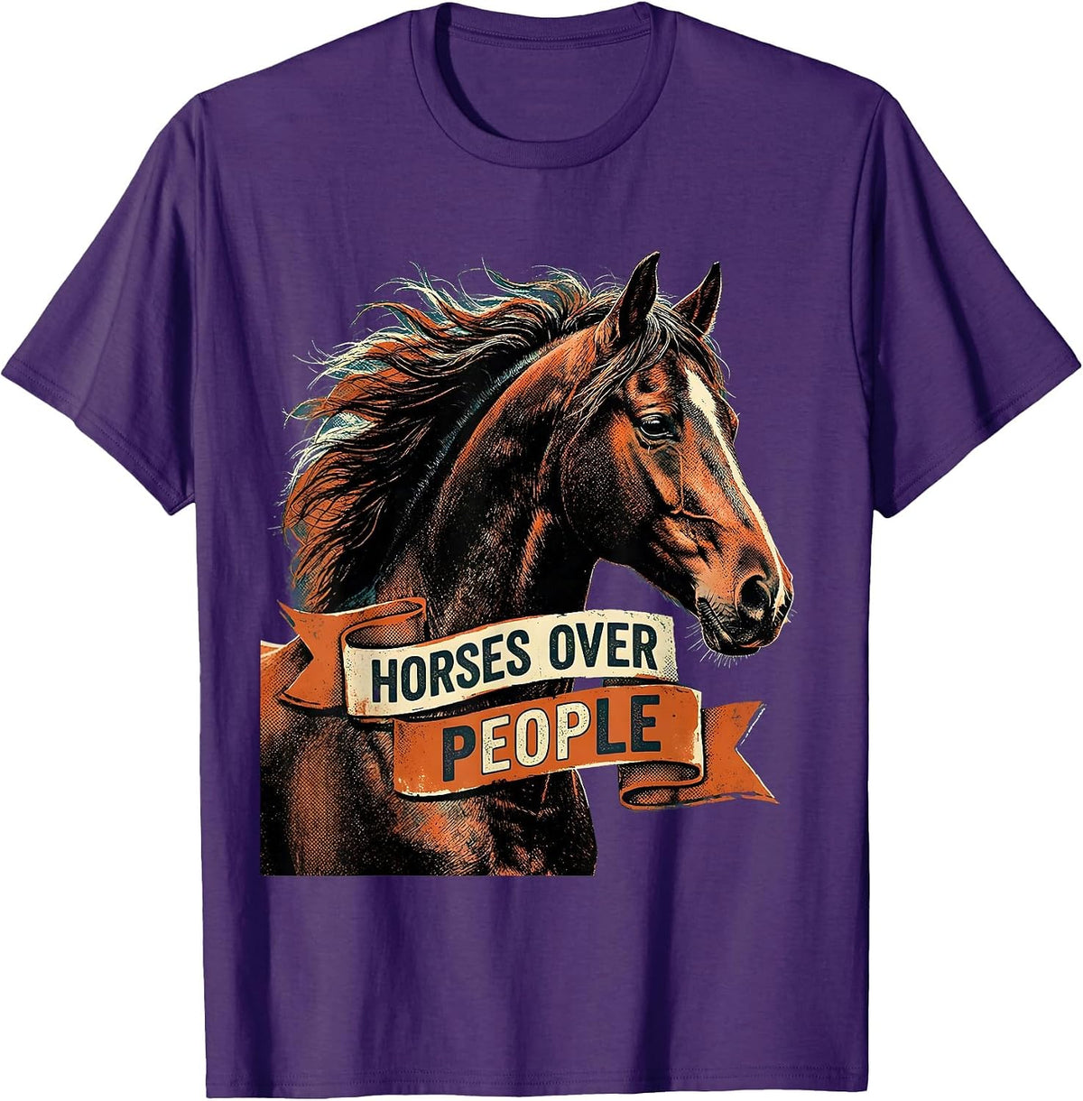 Horses Over People Bold Equestrian Design T-Shirt - Purple