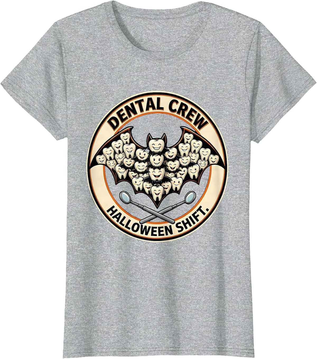 Dental Crew Halloween Shift Cute Teeth Dentist Dental T-Shirt - Heather Grey