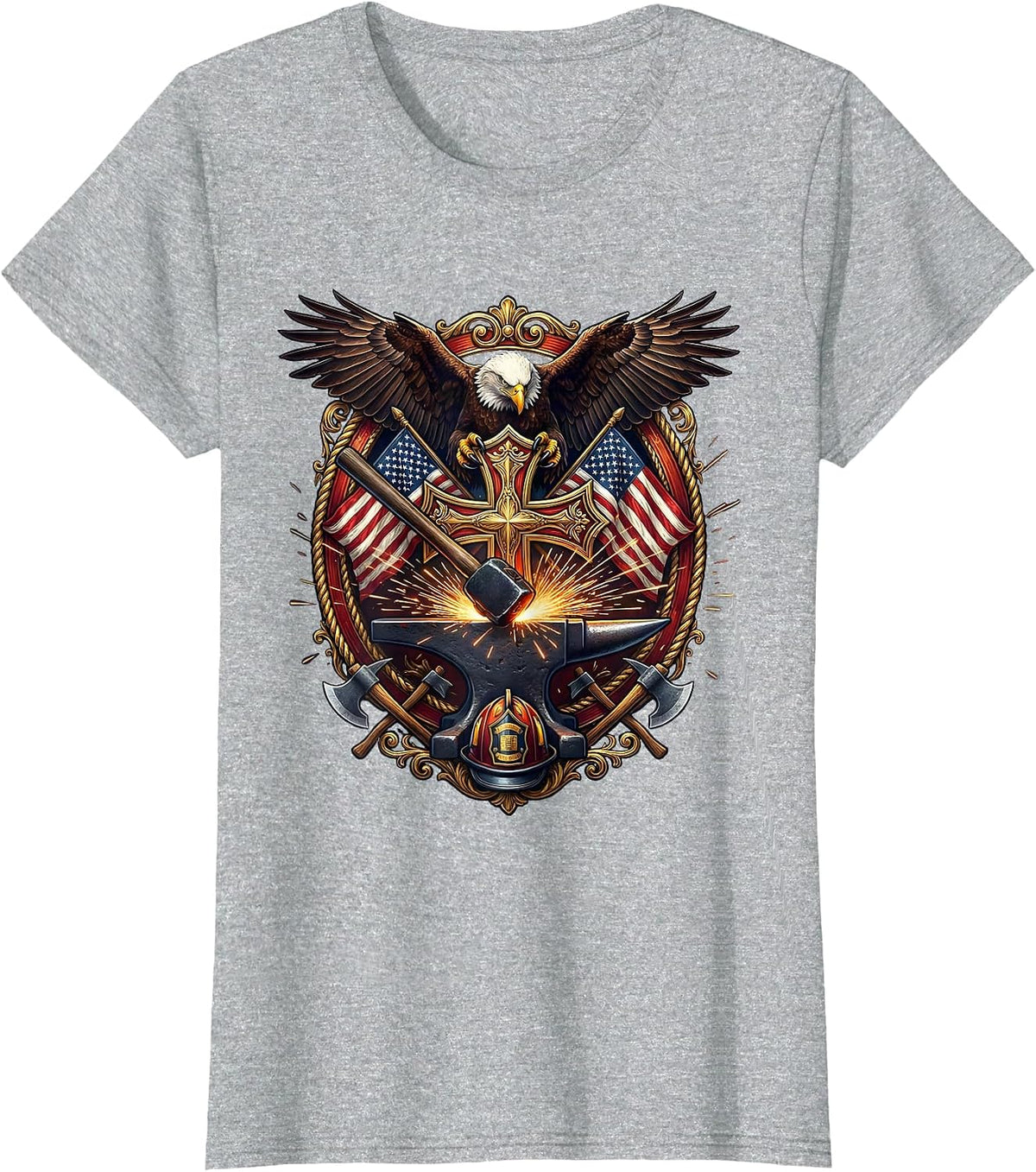 Women's Forge Hammer and Anvil Sparks Blacksmith Graphic T-Shirt - Heather Grey
