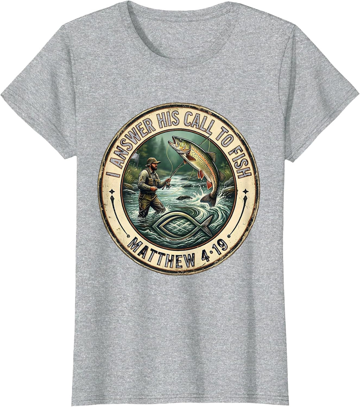 I Answer His Call To Fish — Matthew 4:19 Vintage T-Shirt - Heather Grey