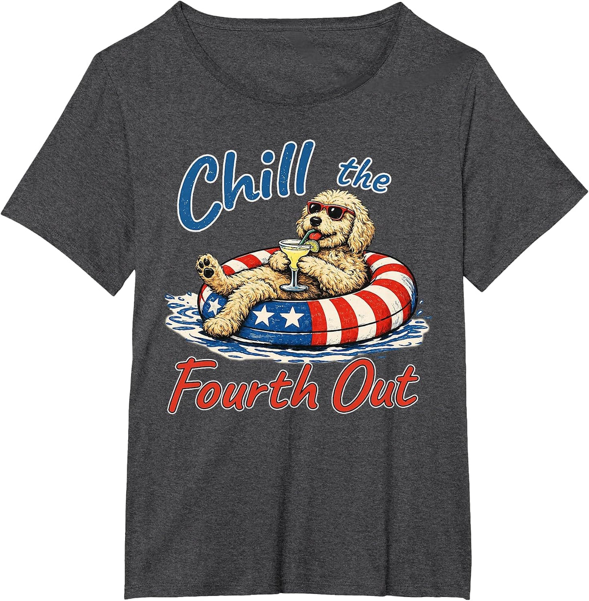 Chill The Fourth Out Funny Goldendoodle Dog Lover T-Shirt - Dark Heather Grey