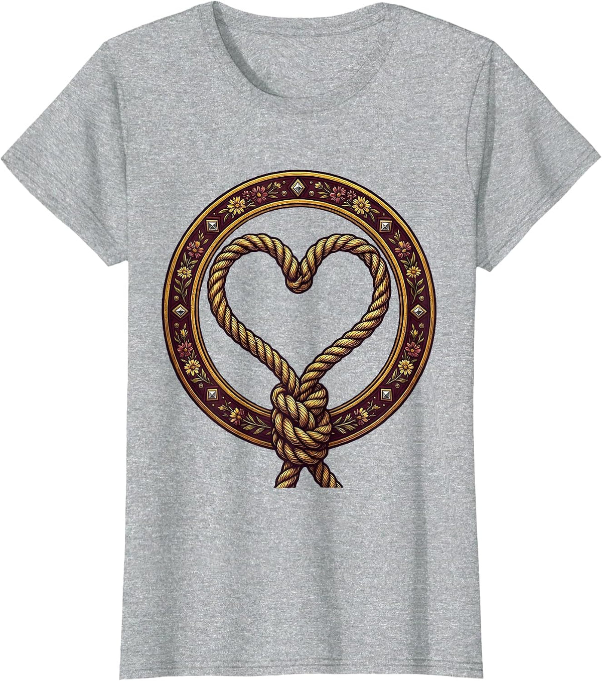 Western Lasso Heart Graphic Tee T-Shirt - Heather Grey