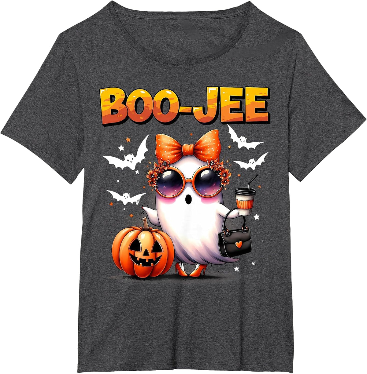 Funny Boo-JEE Ghost Halloween Boo JEE Ghost Spooky Season T-Shirt - Dark Heather Grey