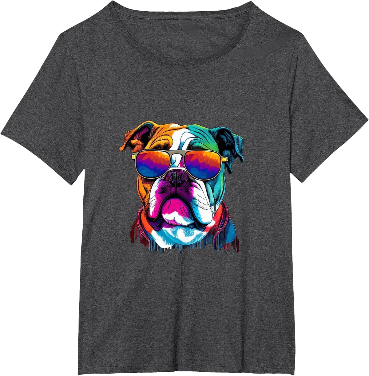 Funny Multicolor English Bulldog Face T-Shirt - Dark Heather Grey