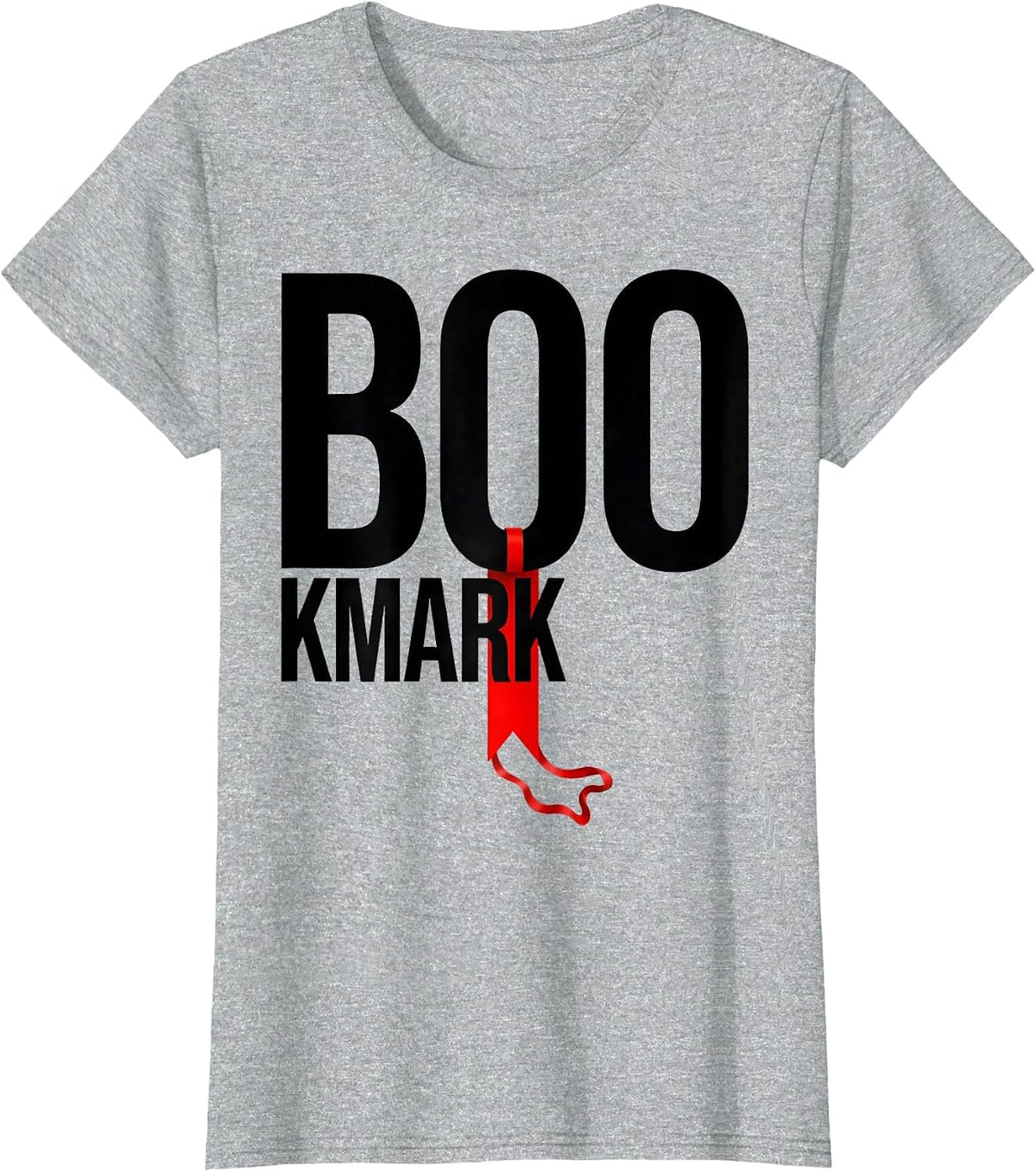 Women's Boo-kmark Whimsical Bookish Ghost Reading Halloween Teacher T-Shirt - Heather Grey