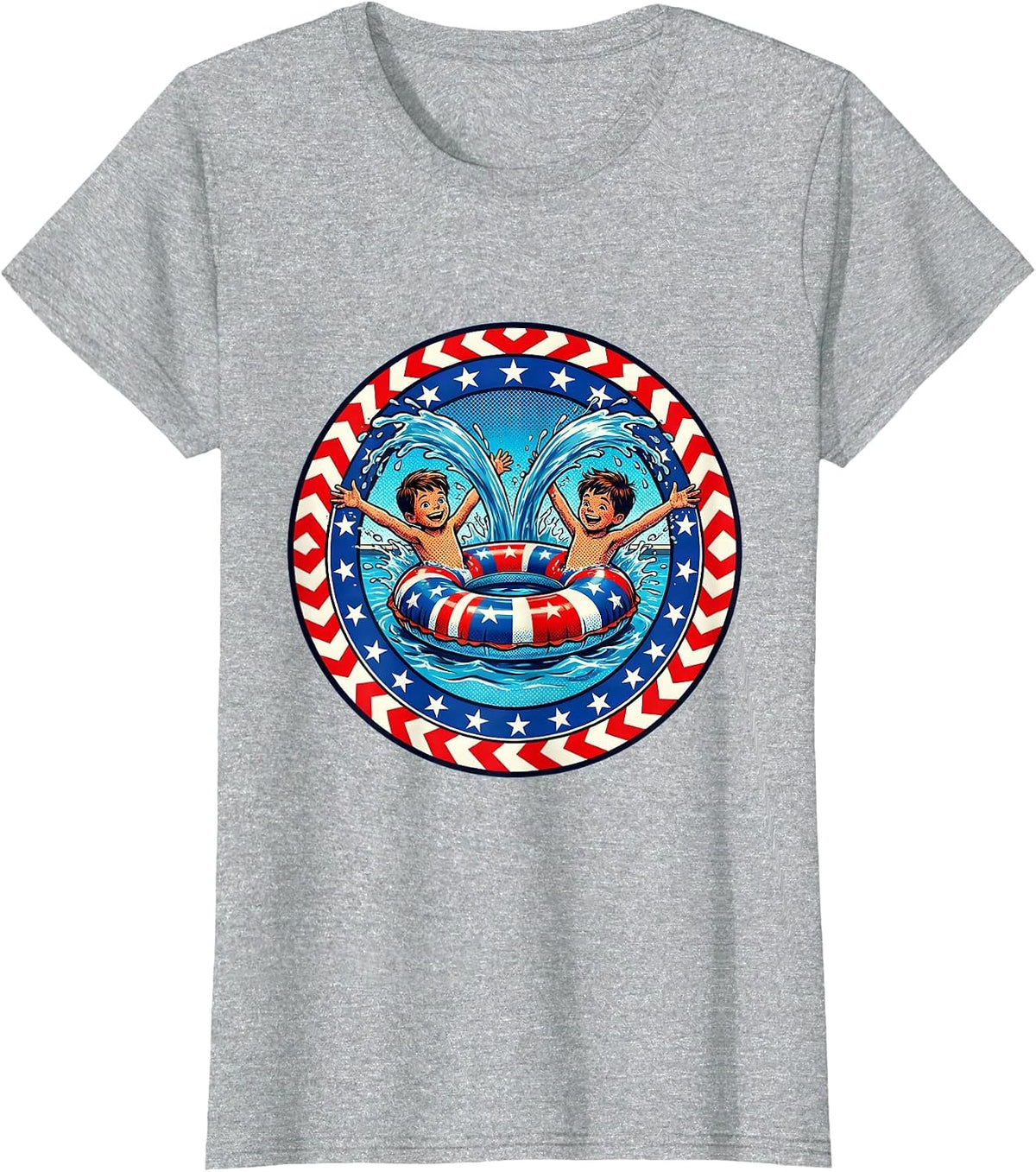Kids American Flag Pool Day Graphic Tee T-Shirt - Heather Grey