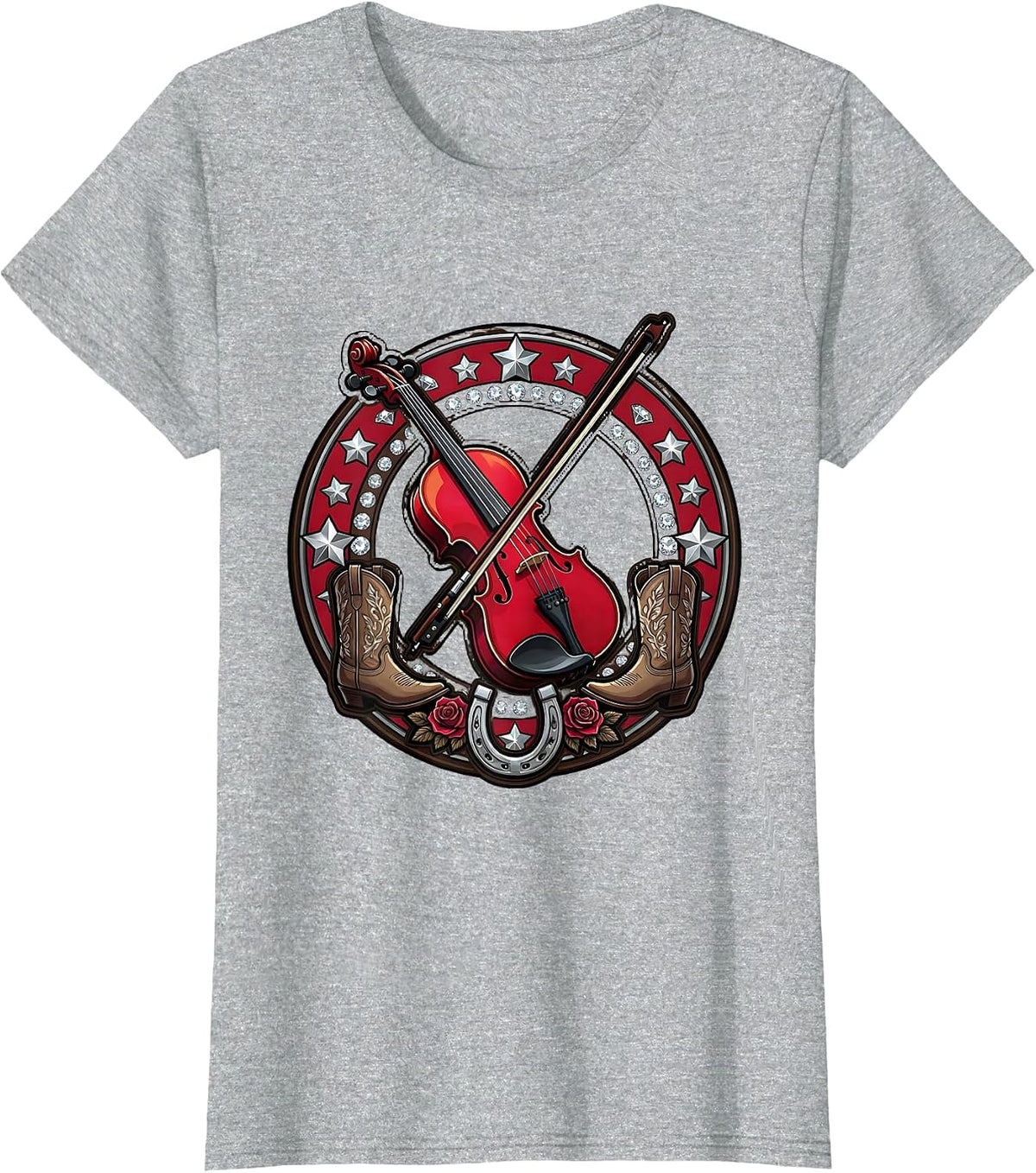 Women's Country Music Fiddle Player Saloon Stage T-Shirt - Heather Grey
