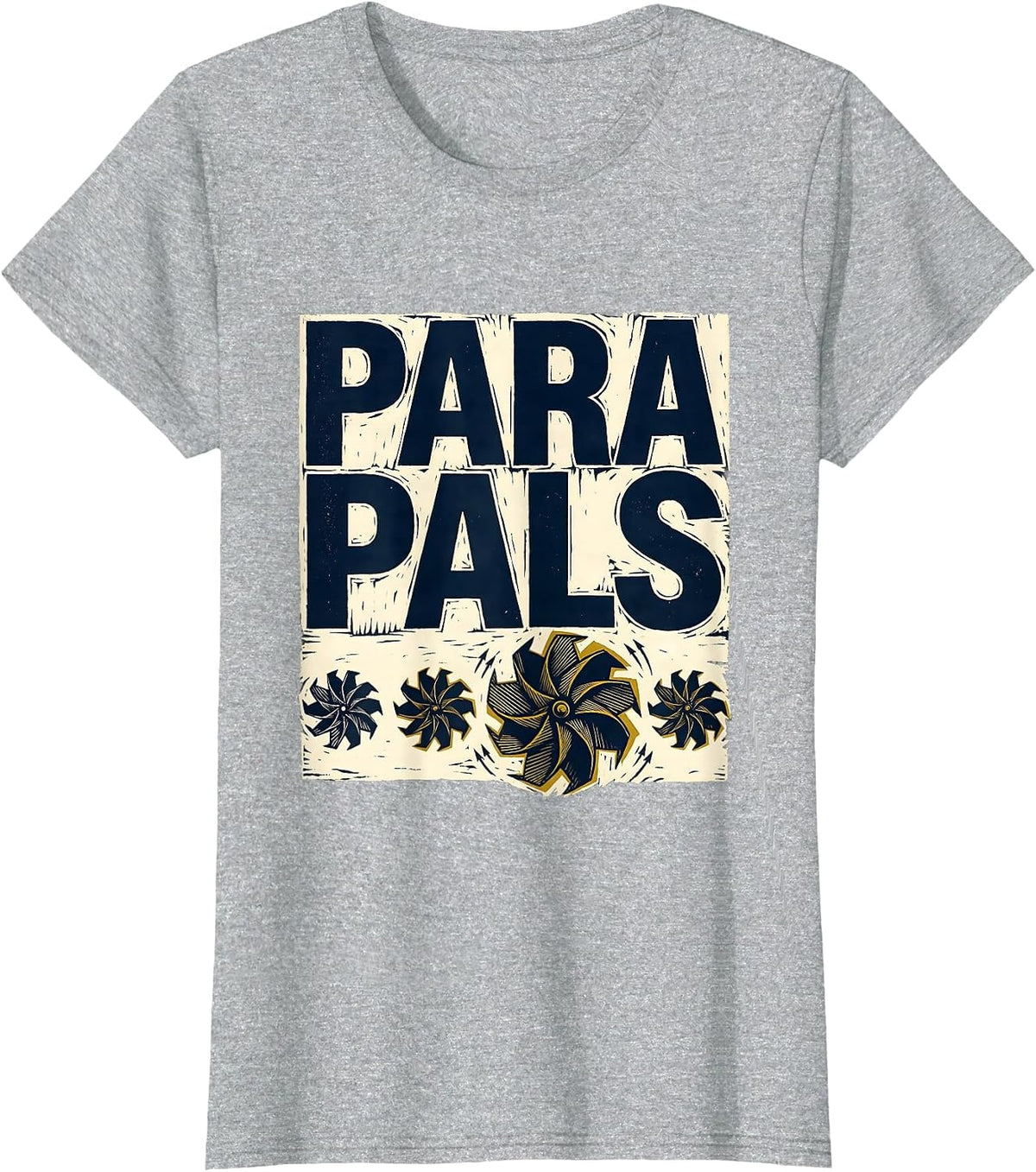 Para Pals Linocut Teacher Paraeducator Appreciation Back T-Shirt - Heather Grey
