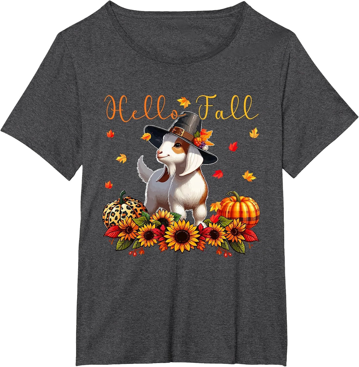 Fall Thanksgiving Goat Costume Autumn Leopard Pumpkins T-Shirt - Dark Heather Grey