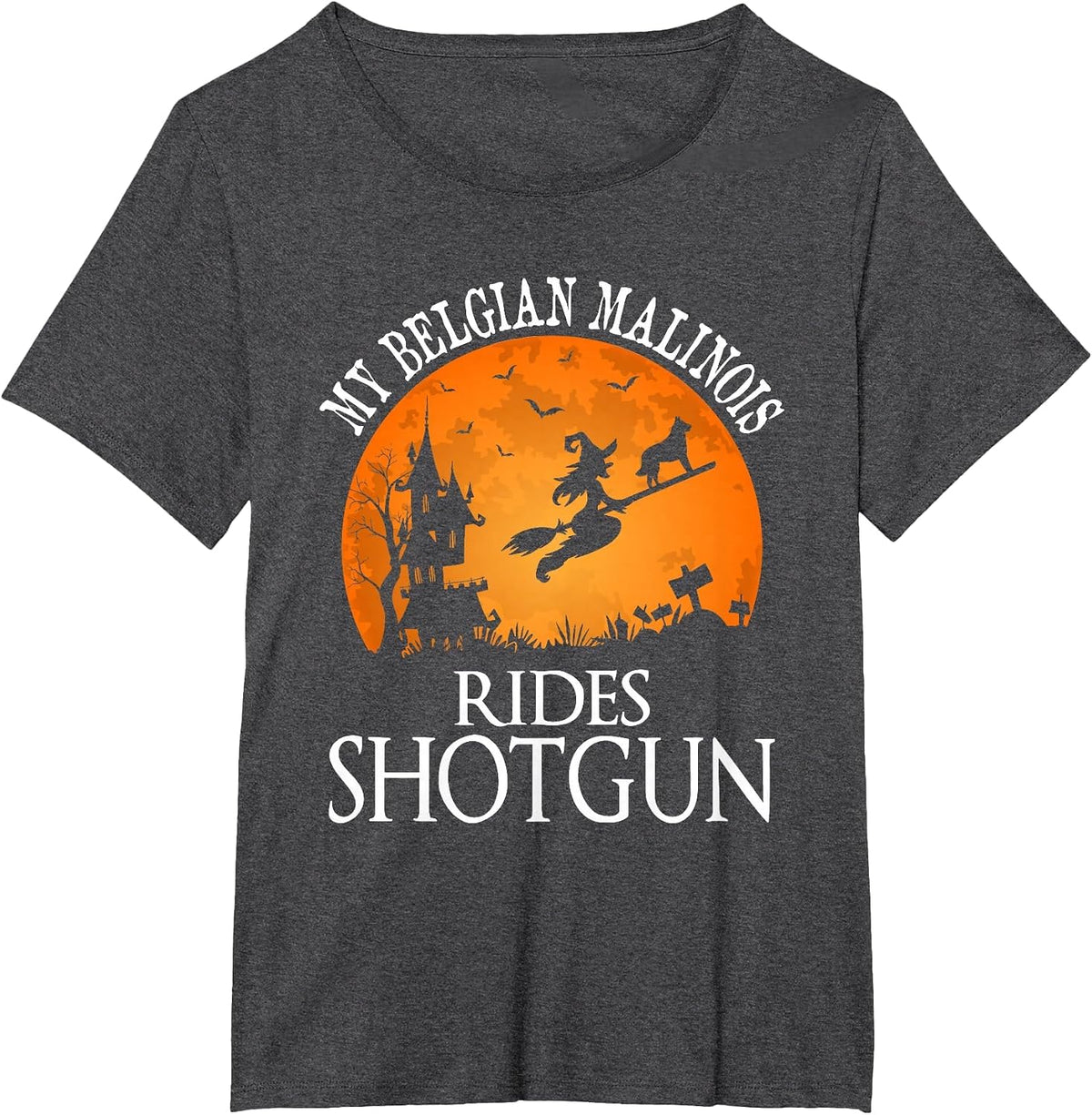 Belgian Malinois Rides Shotgun Dog Lover T-Shirt - Dark Heather Grey