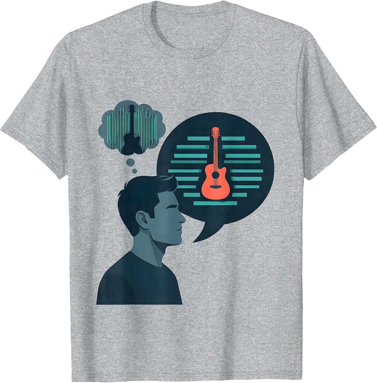 Men's Musician Inner Monologue Flat Vector Guitarist Humor T-Shirt - Heather Grey