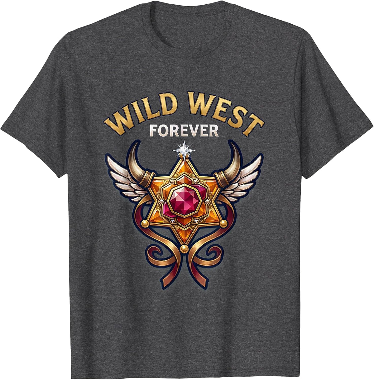 Wild West Forever Western Graphic Design T-Shirt - Dark Heather Grey