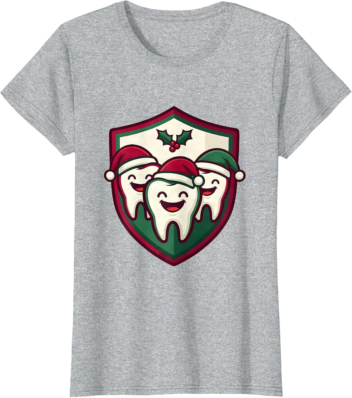Women's Tooth Mascot Shield Dental Team Christmas Humor T-Shirt - Heather Grey