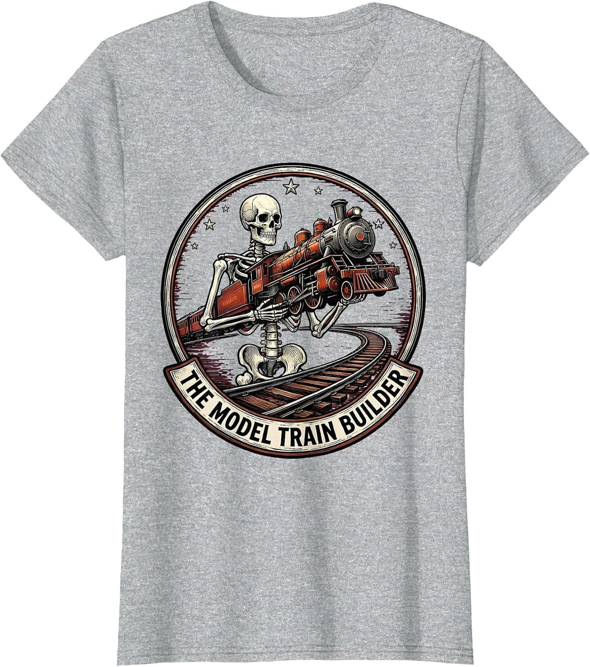 The Model Train Builder Vintage Gothic Skeleton Tarot Card T-Shirt - Heather Grey