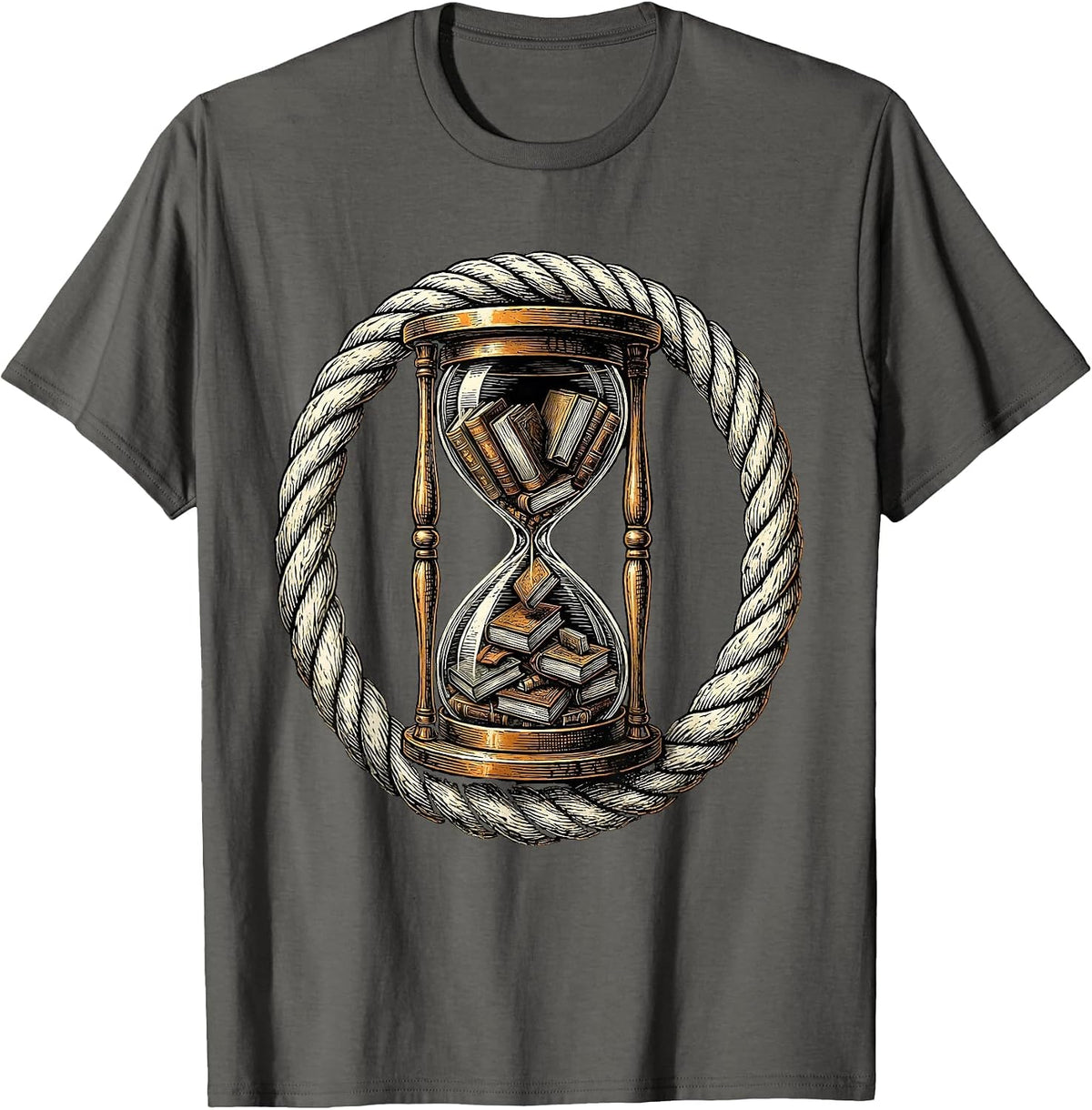 Men's Hourglass Books Time Flies Reading Lover Gift T-Shirt - Asphalt Grey
