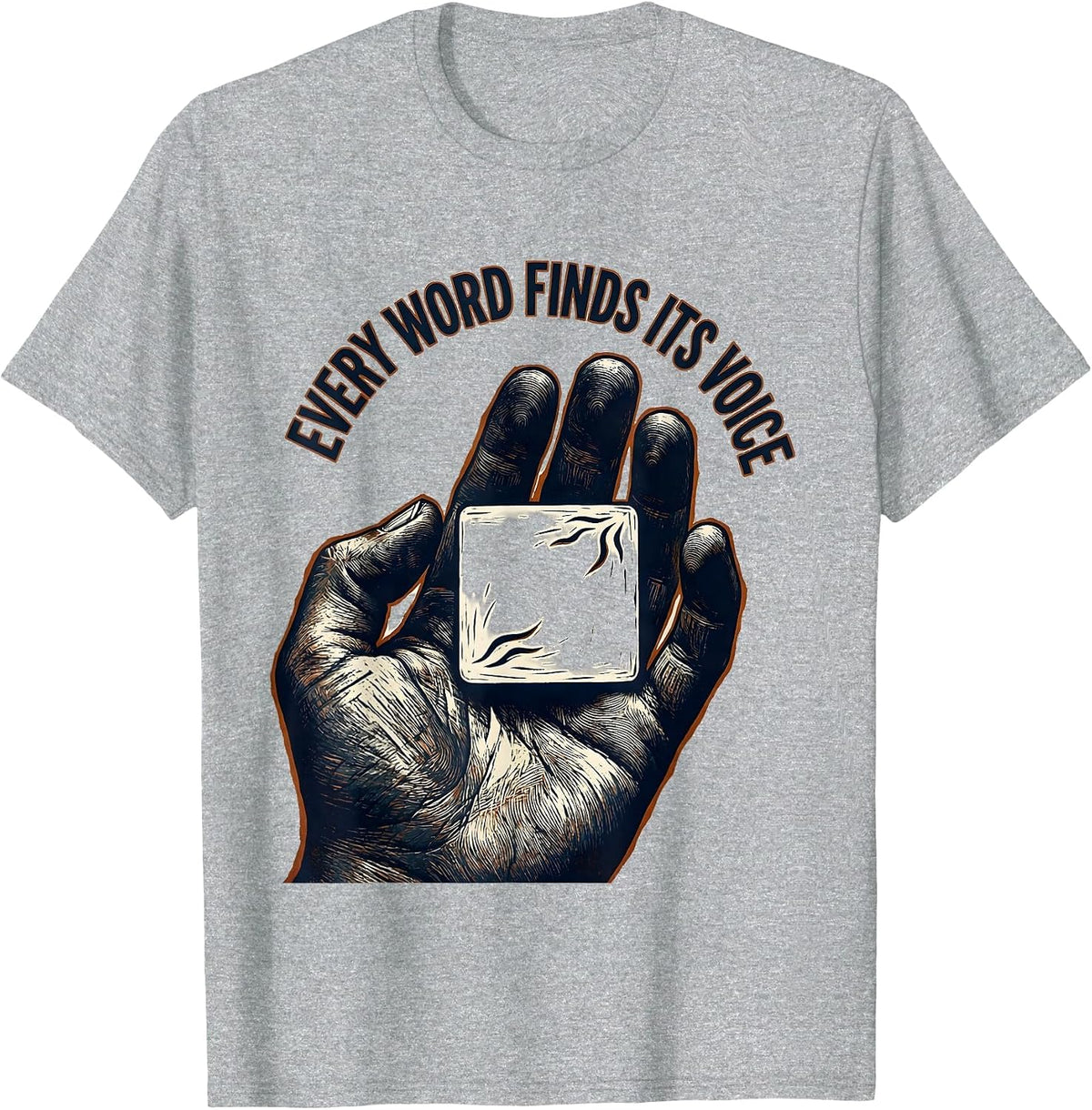 Men's Every Word Finds Its Voice Linocut Speech Language T-Shirt - Heather Grey