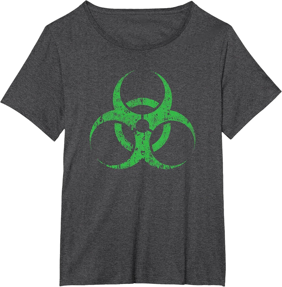 Biohazard Symbol Vintage Green Funny Halloween T-Shirt - Dark Heather Grey