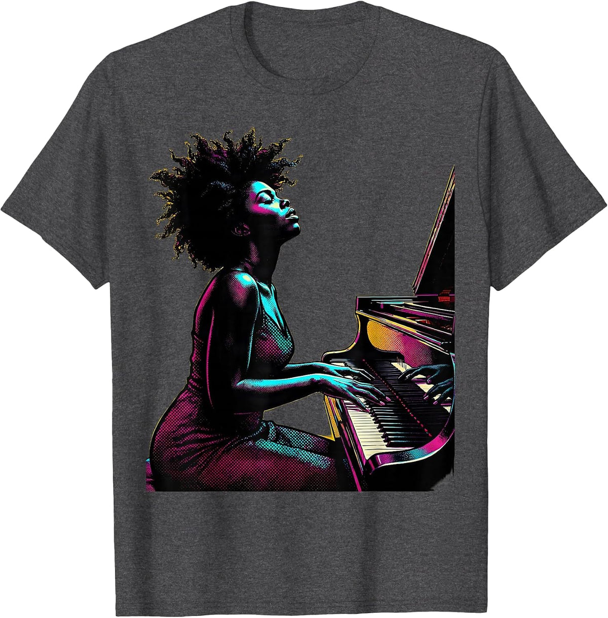 Men's HBCU Grand Piano Player Illustration T-Shirt - Dark Heather Grey