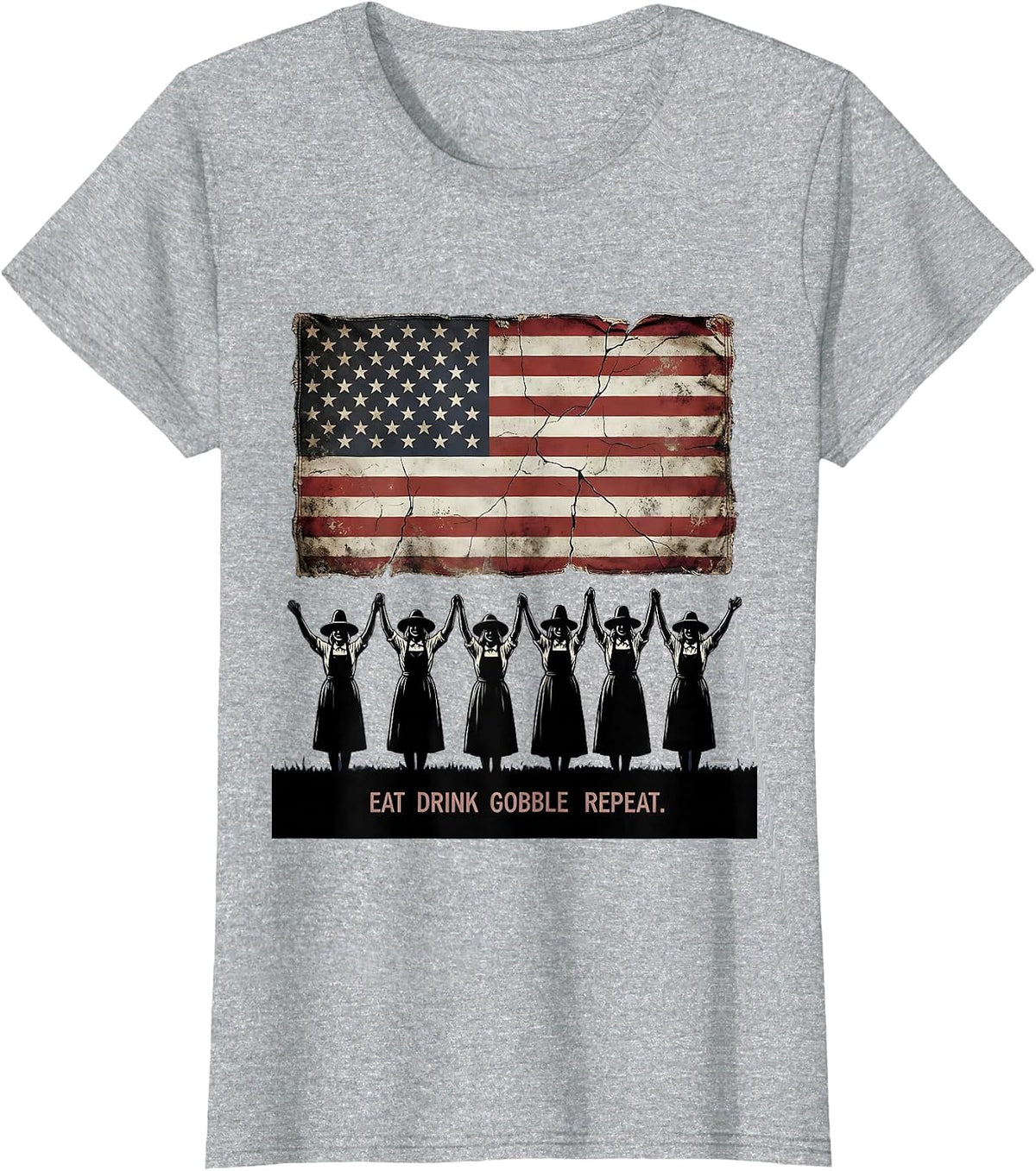 Women's Eat Drink Gobble Repeat Thanksgiving Design T-Shirt - Heather Grey
