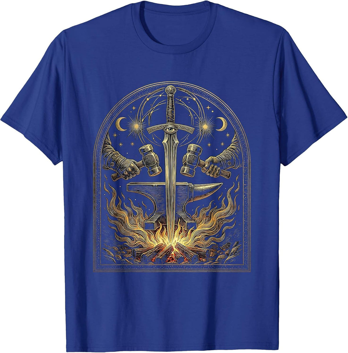 Renaissance Blacksmith Forging Sword Graphic T-Shirt - Royal Blue