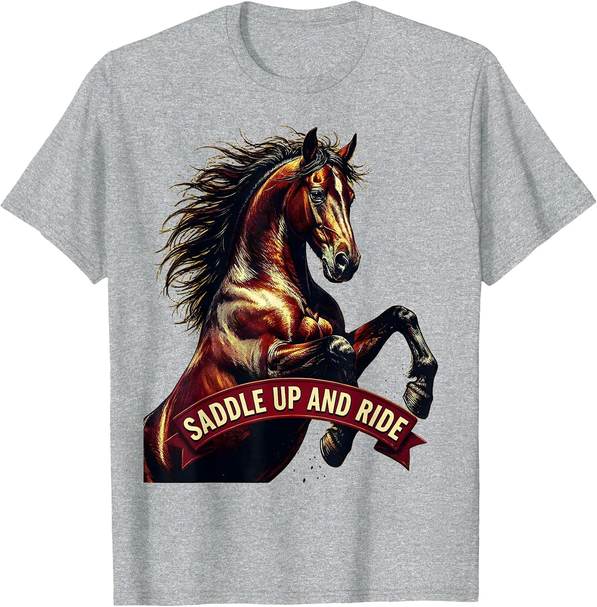 Men's Saddle Up and Ride Horse Lover Design T-Shirt - Heather Grey