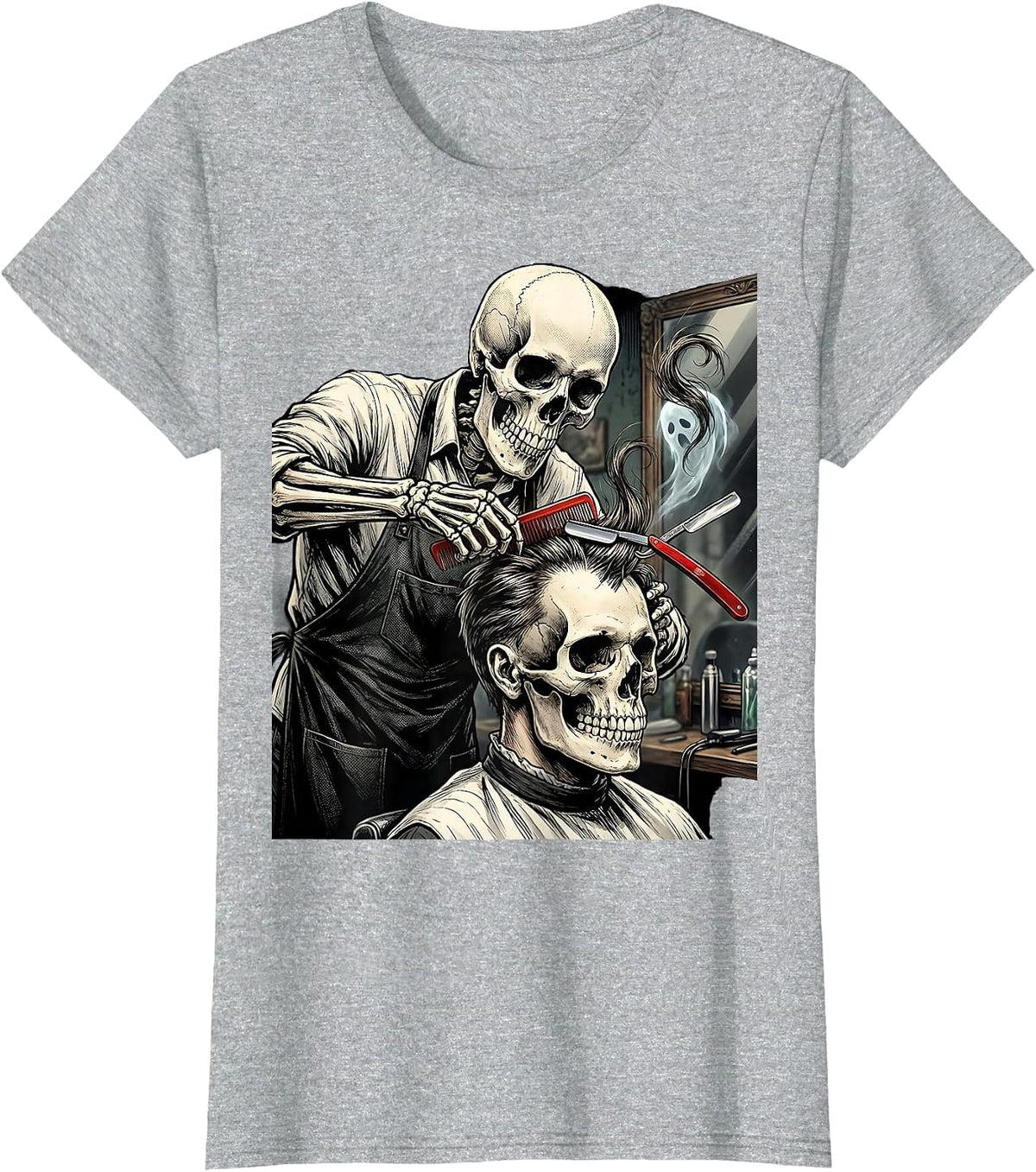 Skeleton Hairstylist Barber Halloween Gothic Humor T-Shirt - Heather Grey