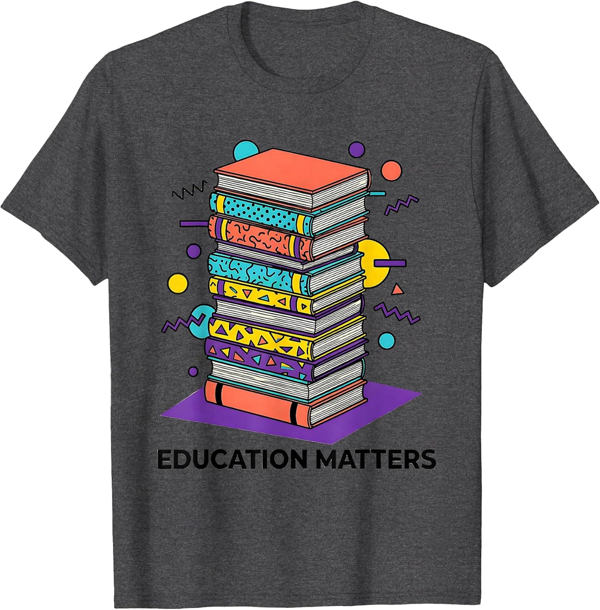 Men's Education Matters Labor Day Bookshelf Design T-Shirt - Dark Heather Grey