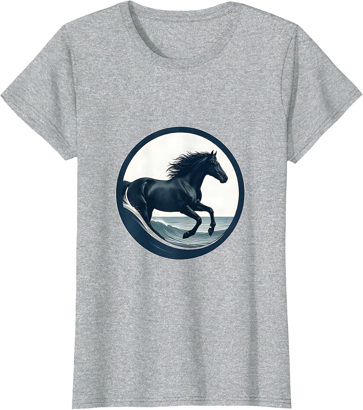 Wild Horse Galloping Through Ocean Surf Freedom T-Shirt - Heather Grey
