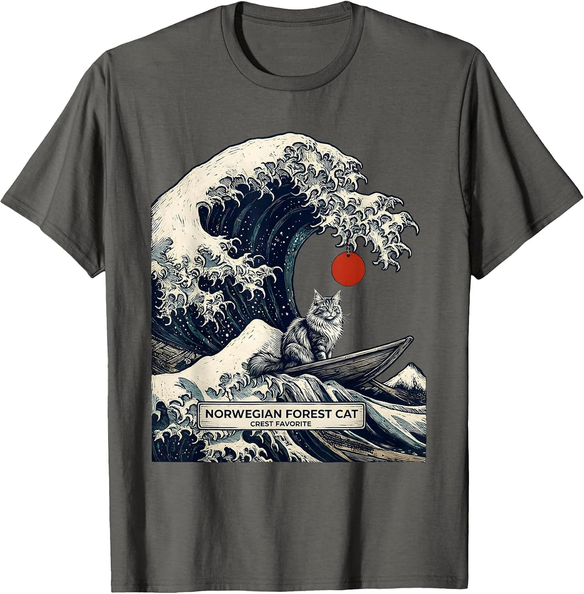 Men's Norwegian Forest Cat Crest Favorite Woodcut Engraving Funny T-Shirt - Asphalt Grey