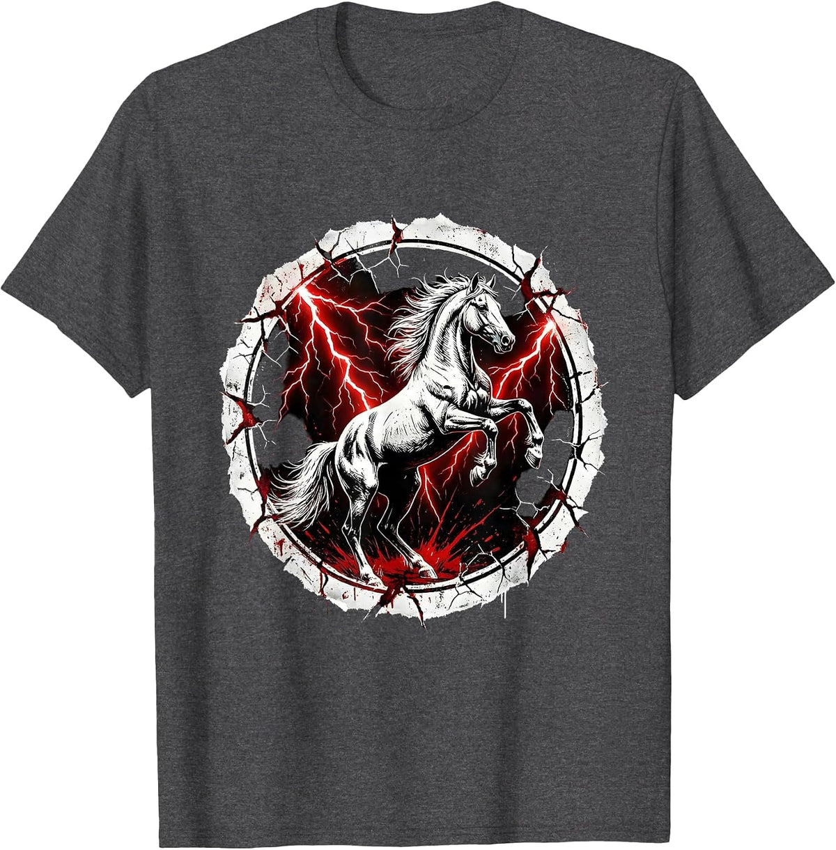 Men's Rearing Horse Lightning Storm Graphic T-Shirt - Dark Heather Grey