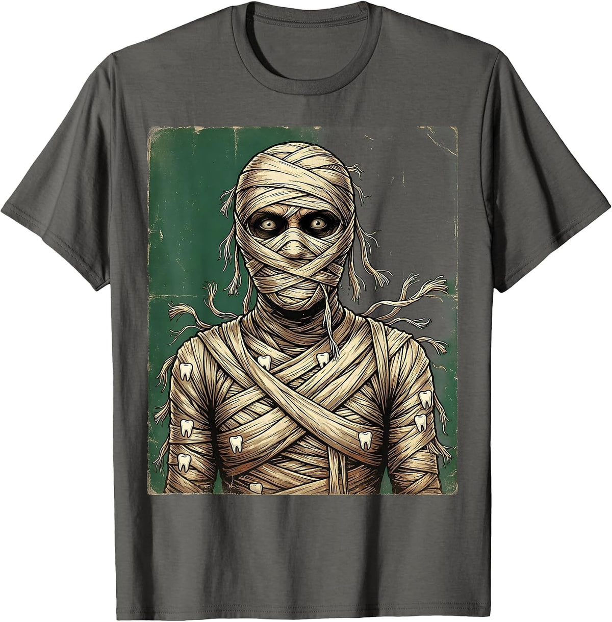 Dental Floss Mummy Funny Halloween Costume T-Shirt - Asphalt Grey