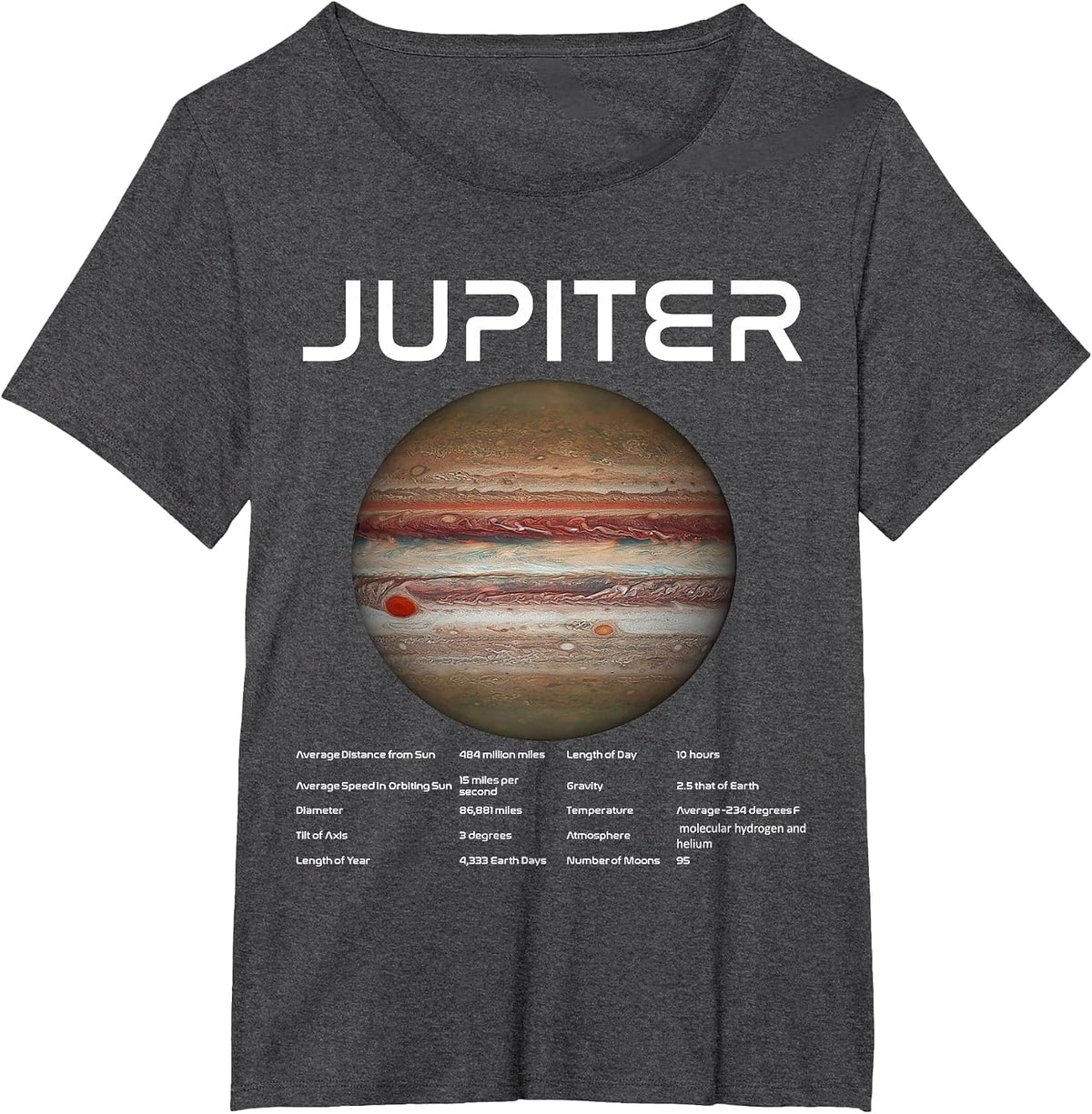 Nerdy Jupiter Astronomy Science Planets Solar System Facts W T-Shirt - Dark Heather Grey