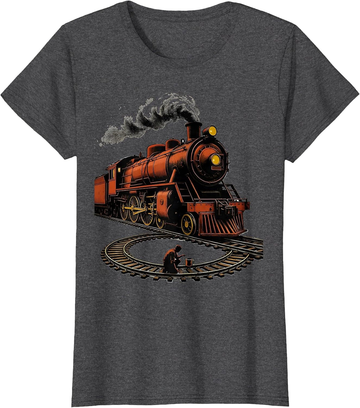 Women's Oversized Steam Locomotive Model Railroad Hobbyist T-Shirt - Dark Heather Grey