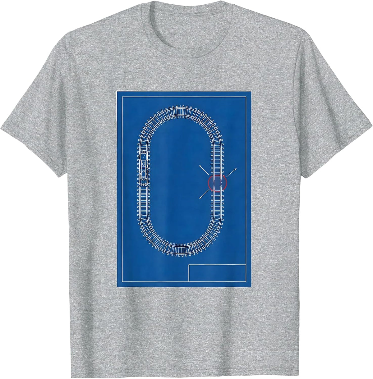 Men's Model Railroad Track Loop Technical Blueprint Hobbyist Gift T-Shirt - Heather Grey