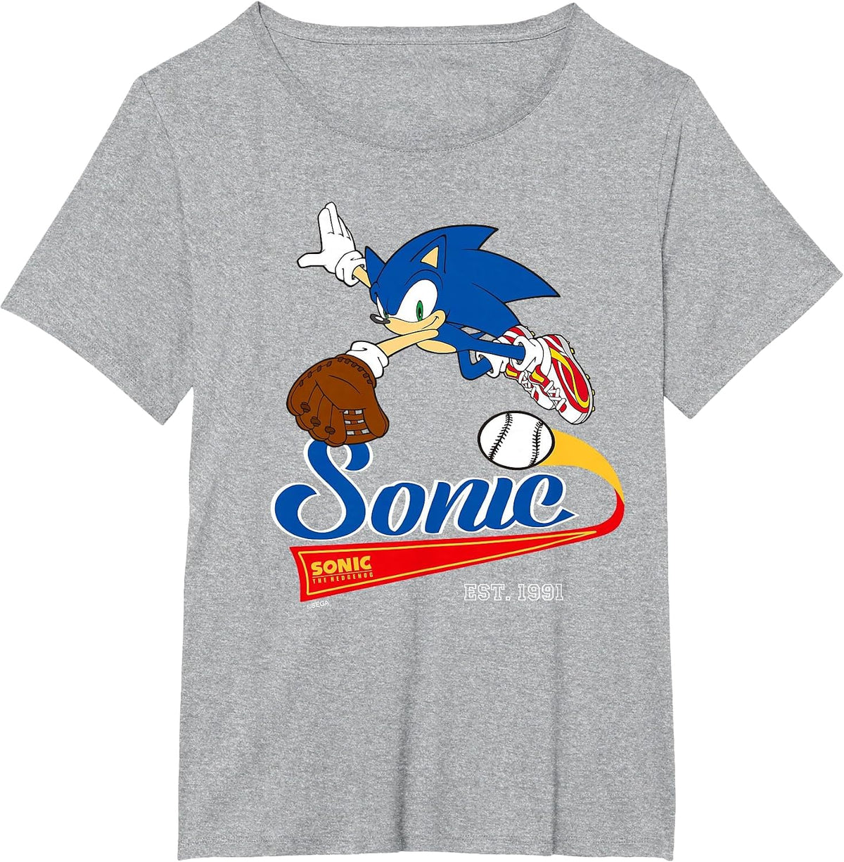 Sonic the Hedgehog - Sonic Baseball Est. 1991 T-Shirt - Heather Grey