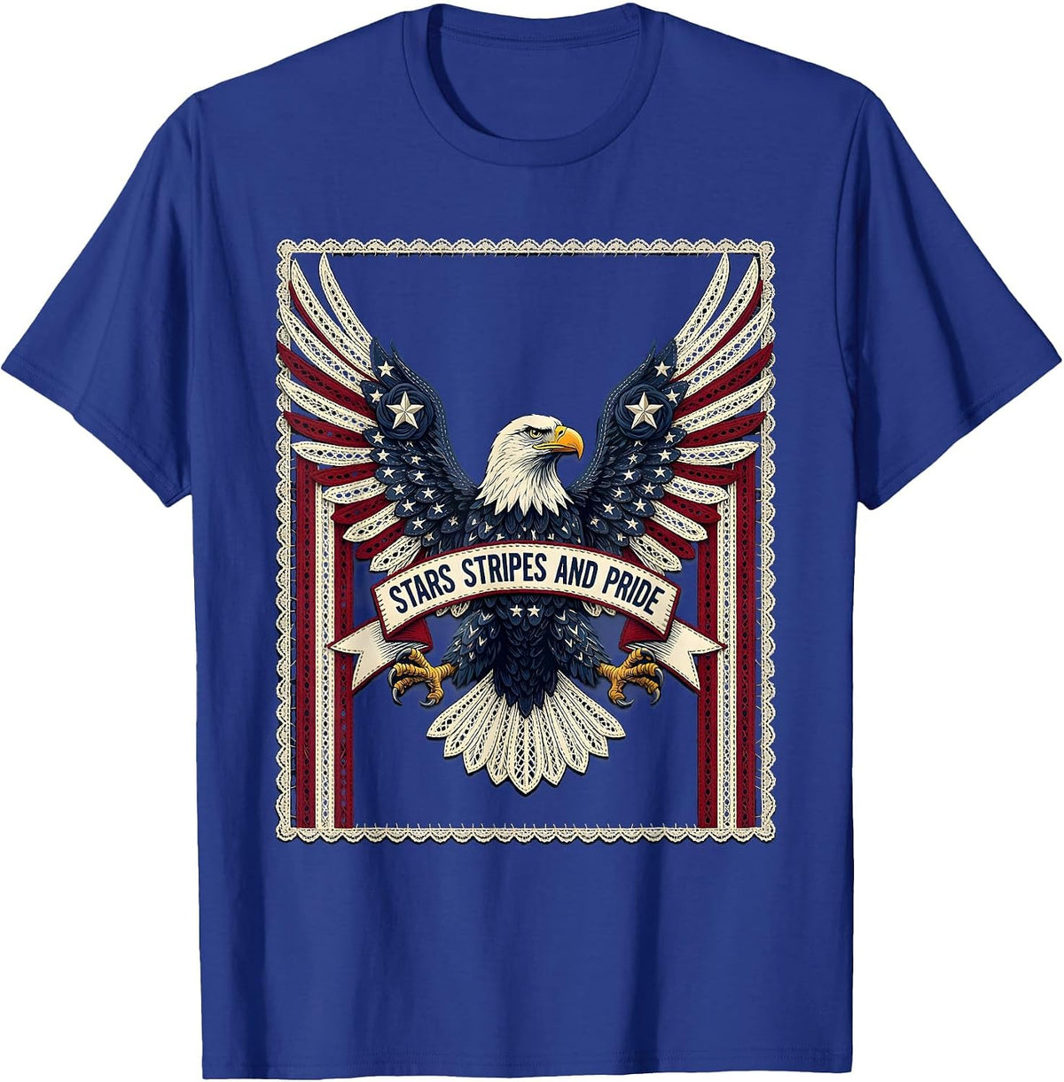 Stars Stripes and Pride Patriotic Design T-Shirt - Royal Blue