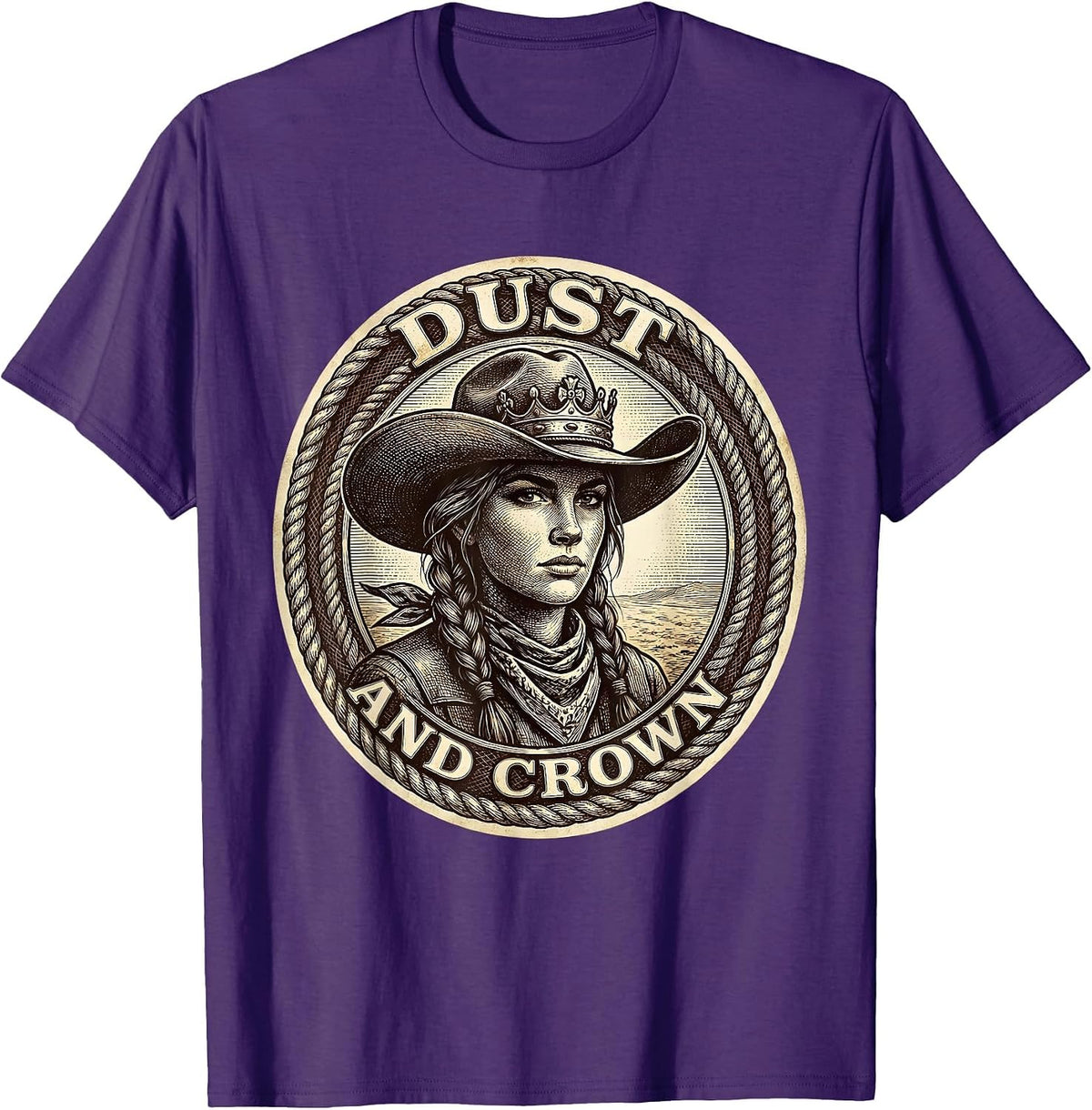 Dust and Crown Black Cowgirl Western Design T-Shirt - Purple