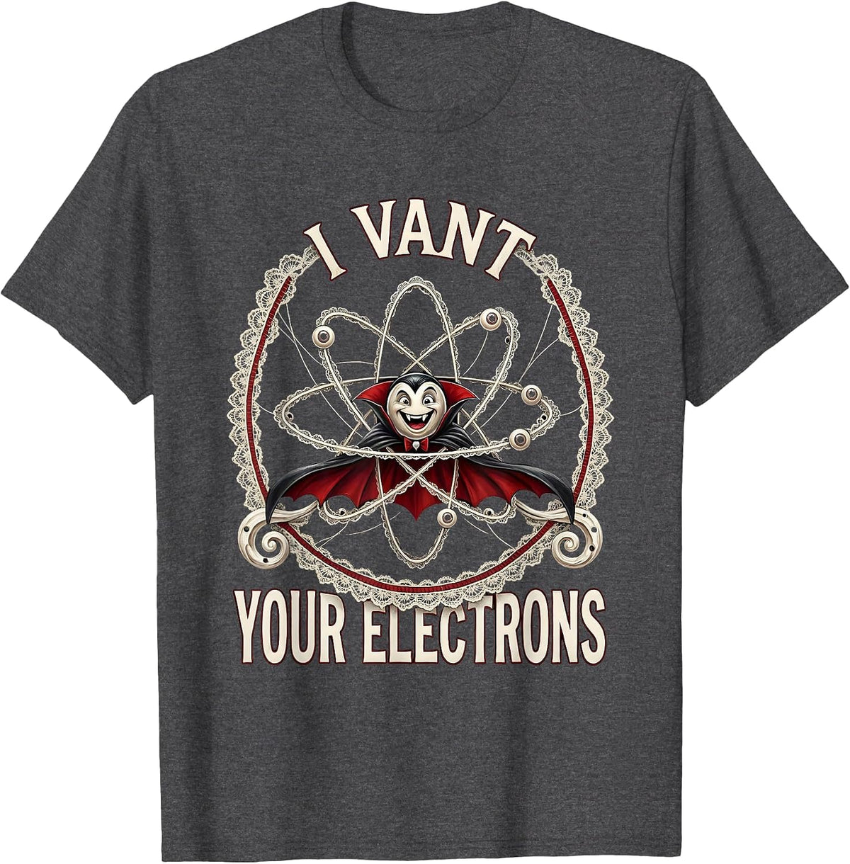 I Vant Your Electrons Halloween Vampire Molecule T-Shirt - Dark Heather Grey