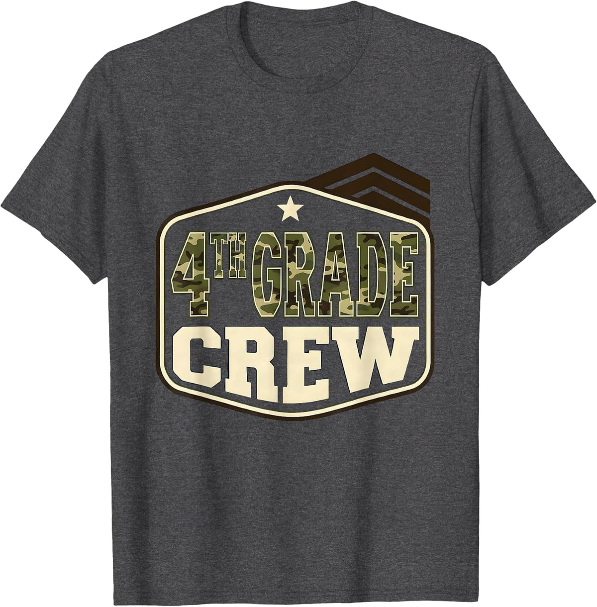 Men's 4TH GRADE CREW Camo Fourth Grade Back To School Boys T-Shirt - Dark Heather Grey