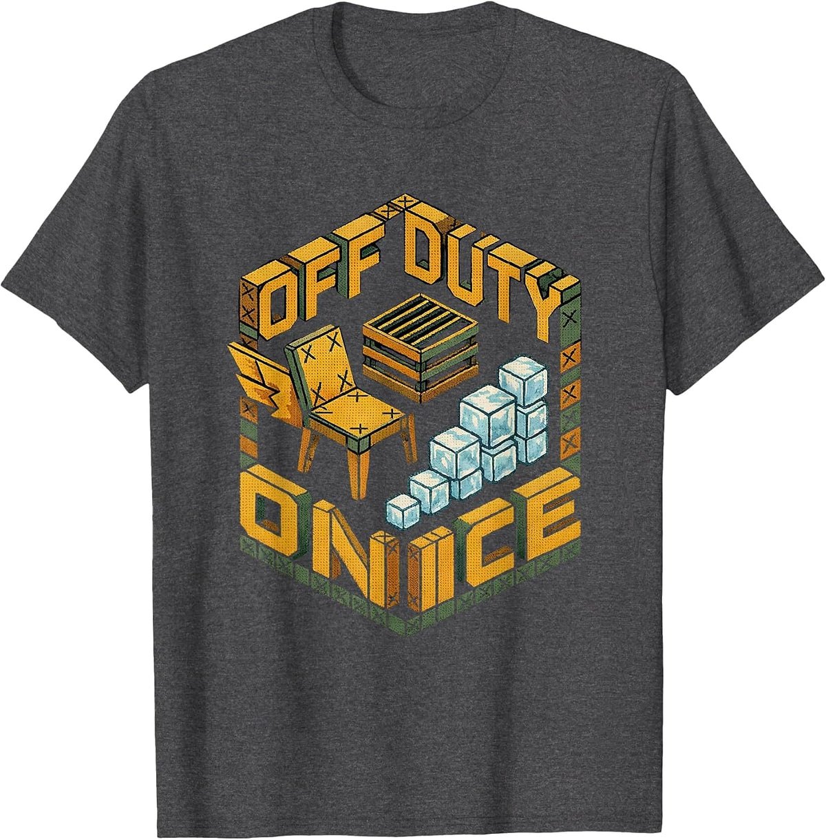 Off Duty On Ice Cross Stitch Sampler Grill Humor T-Shirt - Dark Heather Grey