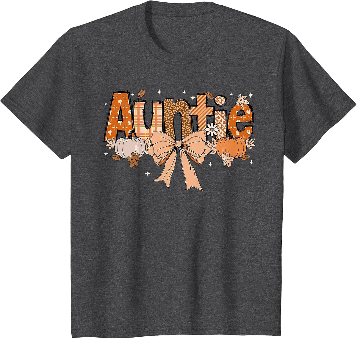 Auntie Pumpkin Fall Coquette Bow Thanksgiving Mom Women T-Shirt - Dark Heather Grey