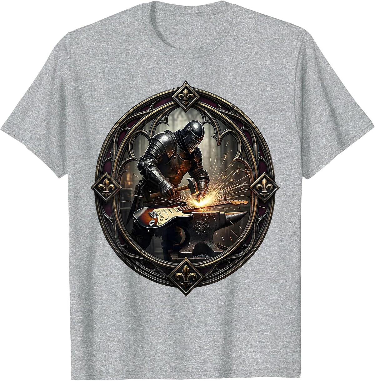 Men's Blacksmith Electric Guitar Forge Metal Band Graphic T-Shirt - Heather Grey