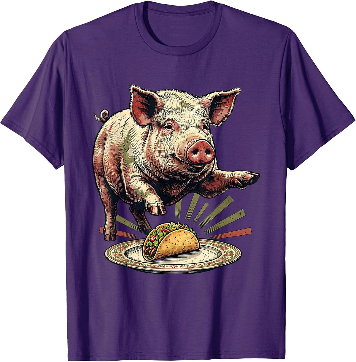 Men's Polite Pig Taco Fiesta Distressed Cinco De Mayo T-Shirt - Purple