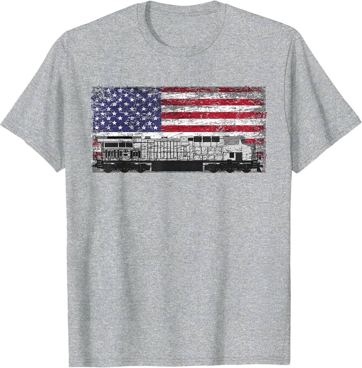 Train Railroad American Flag T Shirt T-Shirt - Heather Grey