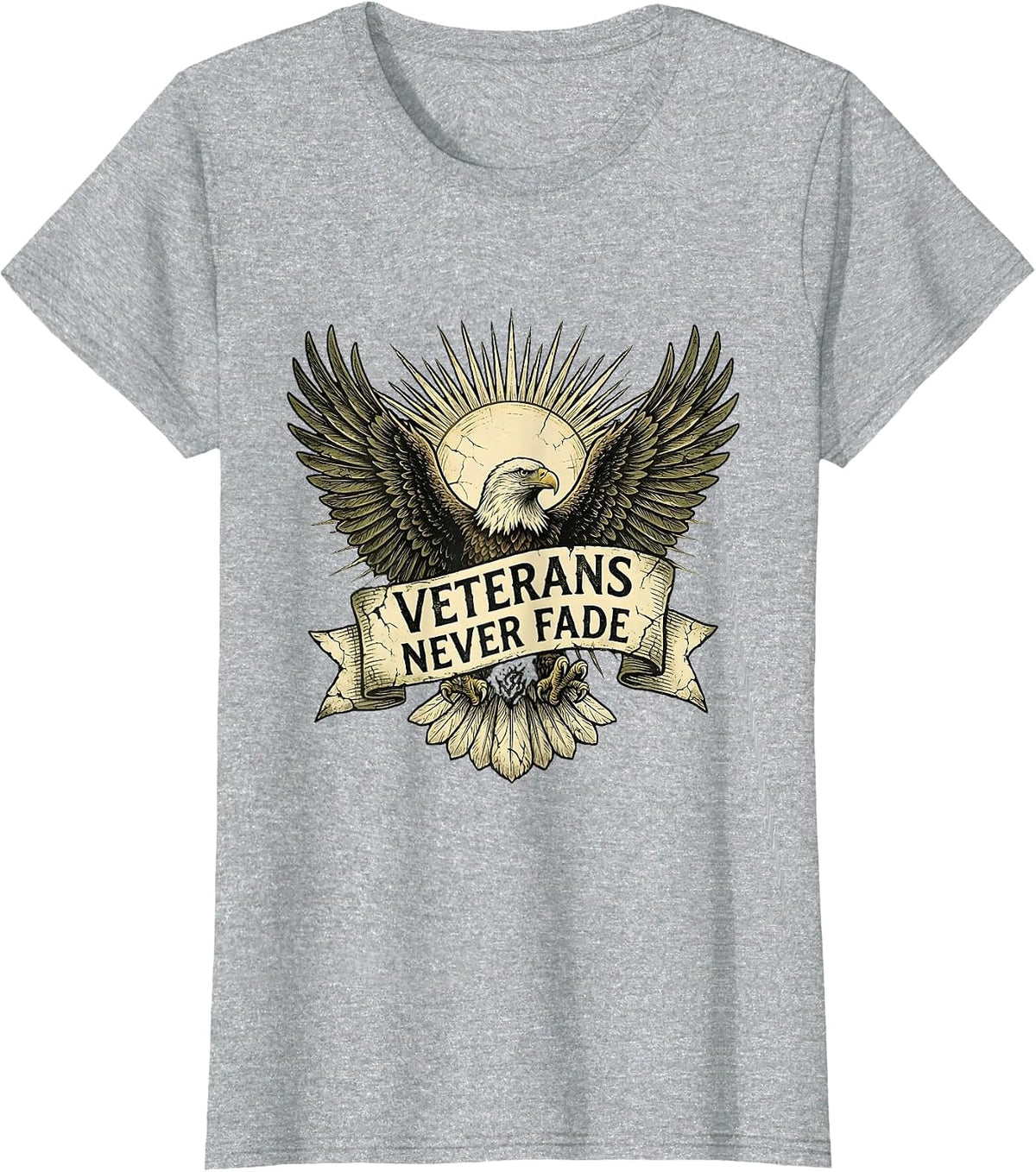 Veterans Never Fade Military Honor Design T-Shirt - Heather Grey