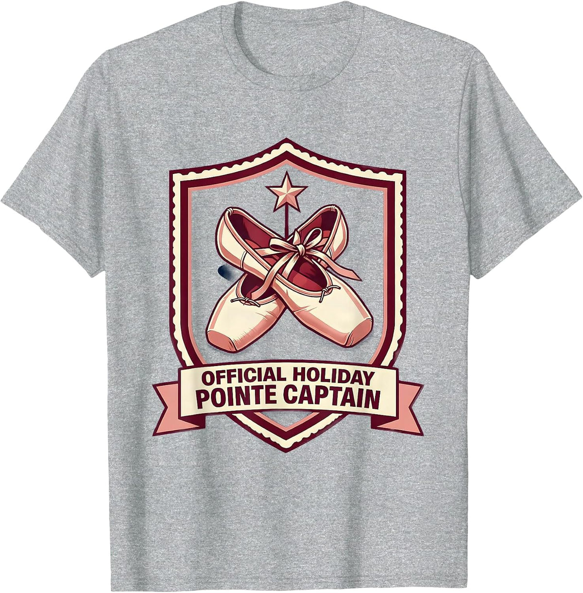 Men's Official Holiday Pointe Captain Christmas Ballet Dancer T-Shirt - Heather Grey